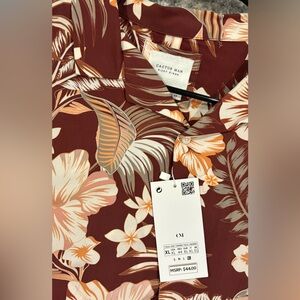 Denim & Flower Blue and Tan Leaf Print Shirt